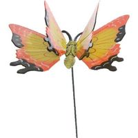 Metalen vlinder geel/oranje 11 x 70 cm op steker - thumbnail
