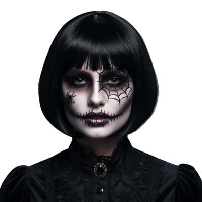 Halloween pruik - zwart - dames - boblijn pruik - horror - verkleden