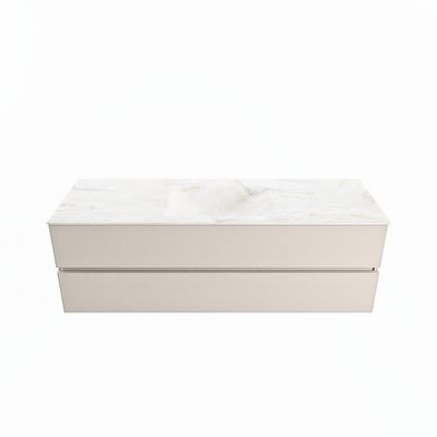 MONDIAZ VICA-DLUX 150cm badmeubel onderkast Linen 2 lades. Inbouw wastafel CLOUD midden 1 kraangat, kleur Ostra.