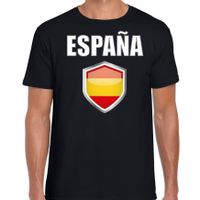 Spanje landen supporter t-shirt met Spaanse vlag schild zwart heren - thumbnail