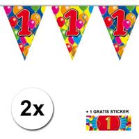 Leeftijd versiering - 2x vlaggenlijnen 1 jaar - met gratis sticker - feestartikelen - verjaardag