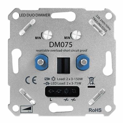LED Duo Dimmer inbouw - 2x3-75 Watt - Fase afsnijding LED Duo Dimmer inbouw - 2x3-75 Watt - Fase afsnijding