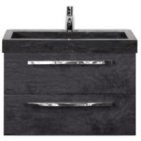 Seville Badmeubelset 80 cm - Black Oak - Wastafel Hardsteen Wit Lucca