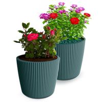 Plantenpot/bloempot Buckingham - 2x - buiten/binnen - kunststof - zeeblauw - D23 x H21 cm