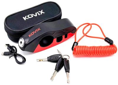 KOVIX Remhendelslot KDS/C-009 met alarm, voor de moto, Rood-Zwart