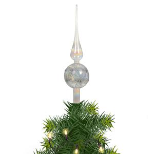 Decoris kerstboom piek - gedecoreerd - wit - parelmoer - glas - H31 cm - kerstboompiek