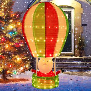 135cm Kerstman Heteluchtballon Verlichte Pop-Up Kerstdecoratie met 160 Warme Lichten en Hoed Kerstballon voor Kerstfeest Tuin Gazon