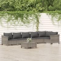 7-delige Loungeset met kussens poly rattan grijs