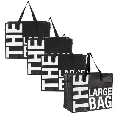 Boodschappentas / opbergtas XXL - 4x - 90 liter - shopper - mega/ jumbo tas - zwart - 55 x 55 x 30 c