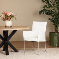 Set van 2 leren eetkamerstoelen Comfort - met wieltjes en armleuning - Toledo Leer Bianco - Poot - Rond - RVS - Skate wiel transparant - thumbnail
