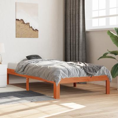 Bedframe zonder matras massief grenenhout wasbruin 75x190 cm