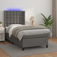Boxspring met matras en LED kunstleer grijs 90x200 cm