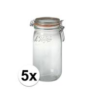 Voorraad/weckpot - 5x stuks - transparant - glas - 22 x 10 cm - 1,5 L - Le Parfait