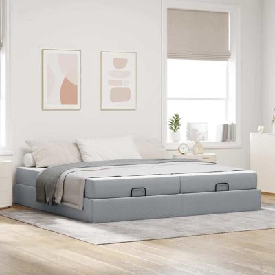 Bedframe met opslag Lichtgrijs 200 x 200 cm Stof