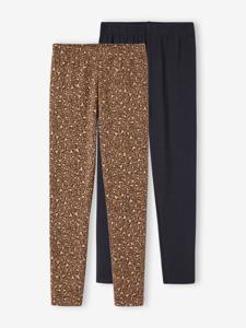 Set van 2 Basics meisjesleggings bruin, bedrukt