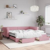 Slaapbank met onderschuifbed en lades 100x200 cm fluweel roze