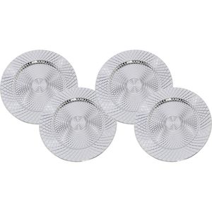 Set van 4x stuks kerstdiner onderborden rond zilver glimmend 33 cm