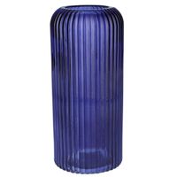 Bellatio Design Bloemenvaas - donkerblauw - transparant glas - D9 x H20 cm - Vazen