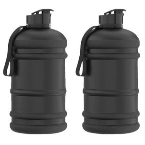 Waterfles/drinkfles - 2x - zwart - 2,2 liter - BPA vrij kunststof - pop up dop