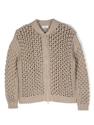 Brunello Cucinelli Kids cardigan en crochet - Tons neutres