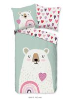 Good Morning Kinderdekbedovertrek "beer met hart en regenboog" - Multi - (135x200 cm) - Katoen Flanel