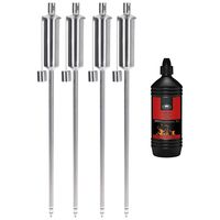 4x stuks Tuinfakkels RVS 115 cm inclusief 1 liter lampenolie/fakkelolie - thumbnail