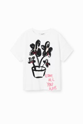 T-shirt met korte mouwen en plant - WHITE - 7/8