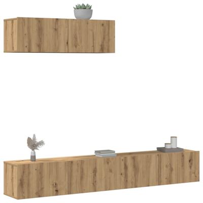 3-delig Tv-meubelset wandmontage bewerkt hout artisanaal eiken