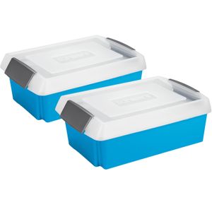 Sunware 2x opslagbox kunststof 30 liter blauw 59 x 39 x 17 cm met extra hoge deksel