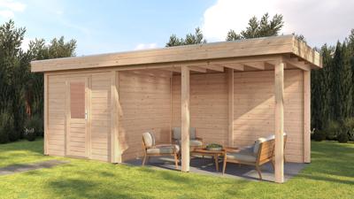 Lugarde Select Modern tuinhuis met overkapping Dordrecht 250x250cm + 400cm - Onbehandeld- Plat dak- - Lugarde Select
