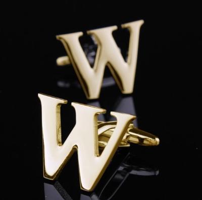 1 paar gouden letters A-Z naam Manchetknopen mannen Frans overhemd Manchetknopen (W)