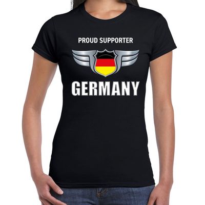 Proud supporter Germany / Duitsland t-shirt zwart voor dames Proud supporter Germany / Duitsland t-shirt zwart voor dames