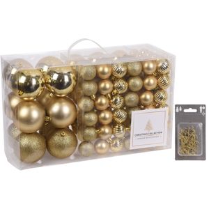 94-Delige kerstboomversiering kunststof kerstballen set goud incl. 100x ophanghaakjes