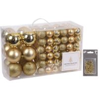 94-Delige kerstboomversiering kunststof kerstballen set goud incl. 100x ophanghaakjes - thumbnail