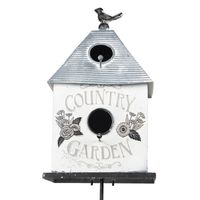 Clayre & Eef Tuinsteker 18x13x109 cm Grijs Wit Metaal Bloemen Country Garden Tuinprikker Grijs Tuinprikker - thumbnail