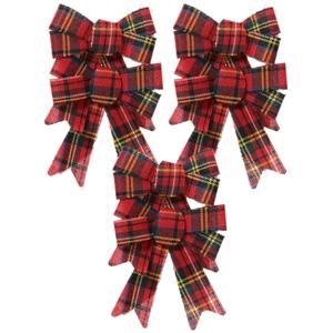 Kerst decoratie strikjes - 6x st - rood -geruit - 17 cm - kerststrikjes - strikken