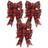 Kerst decoratie strikjes - 6x st - rood -geruit - 17 cm - kerststrikjes - strikken
