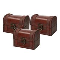 Sieraden opbergkistje Vintage - Set van 3x stuks - 11 x 9 cm - hout - bruin