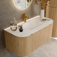 Badmeubel Mondiaz Kurve-Dlux | 100 cm | Meubelkleur Oak | Wastafelkleur Opalo | Solid surface | Midden spoelbak | 1 kraangat