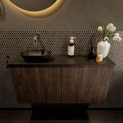 Mondiaz Fowy toiletmeubel 100cm dark brown met blad en waskom urban links zonder kraangat