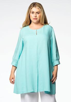 Yoek Geplooide Linnen Blouse | Blauw | Maat 46/48