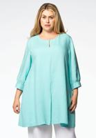 Yoek Geplooide Linnen Blouse | Blauw | Maat 50/52