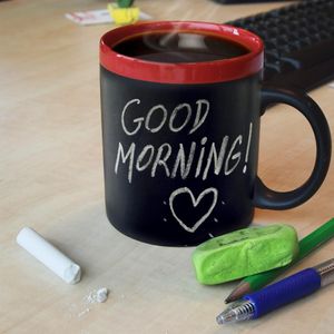 Krijtmok - Boodschap & Tekening - 373ml - Zwart - Beschrijfbare Koffiebeker - Creatieve Memo Drinkbeker - Chalk Talk Mug