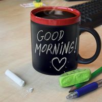 Krijtmok - Boodschap & Tekening - 373ml - Zwart - Beschrijfbare Koffiebeker - Creatieve Memo Drinkbeker - Chalk Talk Mug - thumbnail