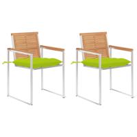Tuinstoelen 2 st met kussens massief teakhout en staal