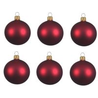 6x Donkerrode glazen kerstballen 8 cm mat - thumbnail