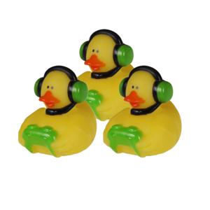 Rubber badeendje gamer - 3x - groen - badkamer fun artikelen - size 5 cm - kunststof