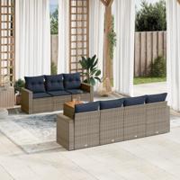 8-delige Loungeset met kussens poly rattan grijs