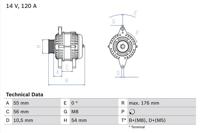 Dynamo / Alternator BOSCH, Spanning (Volt)14V, u.a. für Opel, Vauxhall, Saab