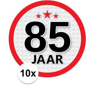 10x 85 Jaar leeftijd stickers rond verjaardag versiering   -